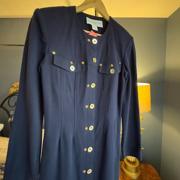 Adrienne Vittadini NWT Navy w Gold Buttons Long Sleeved Dress - Picture 3 of 16